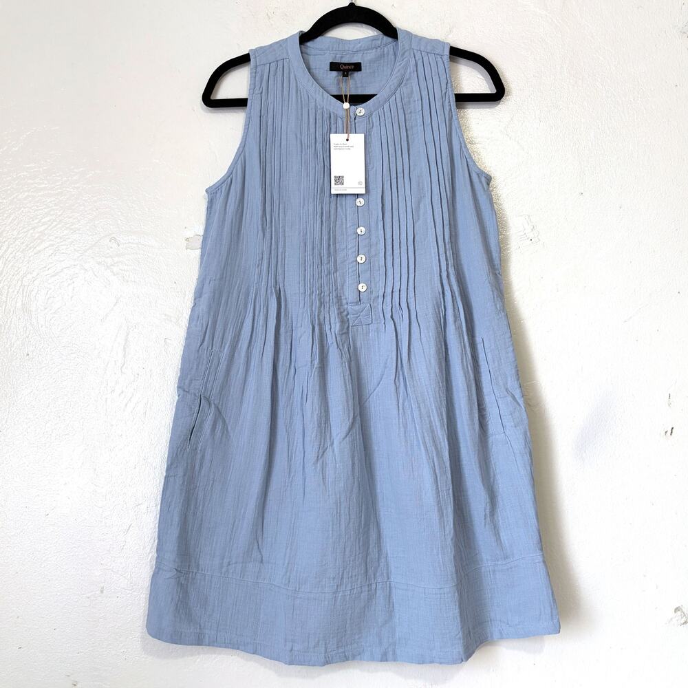 Quince NWT 100% Organic Cotton Gauze Sleeveless Swing Dress Ocean Breeze S - Picture 3 of 15
